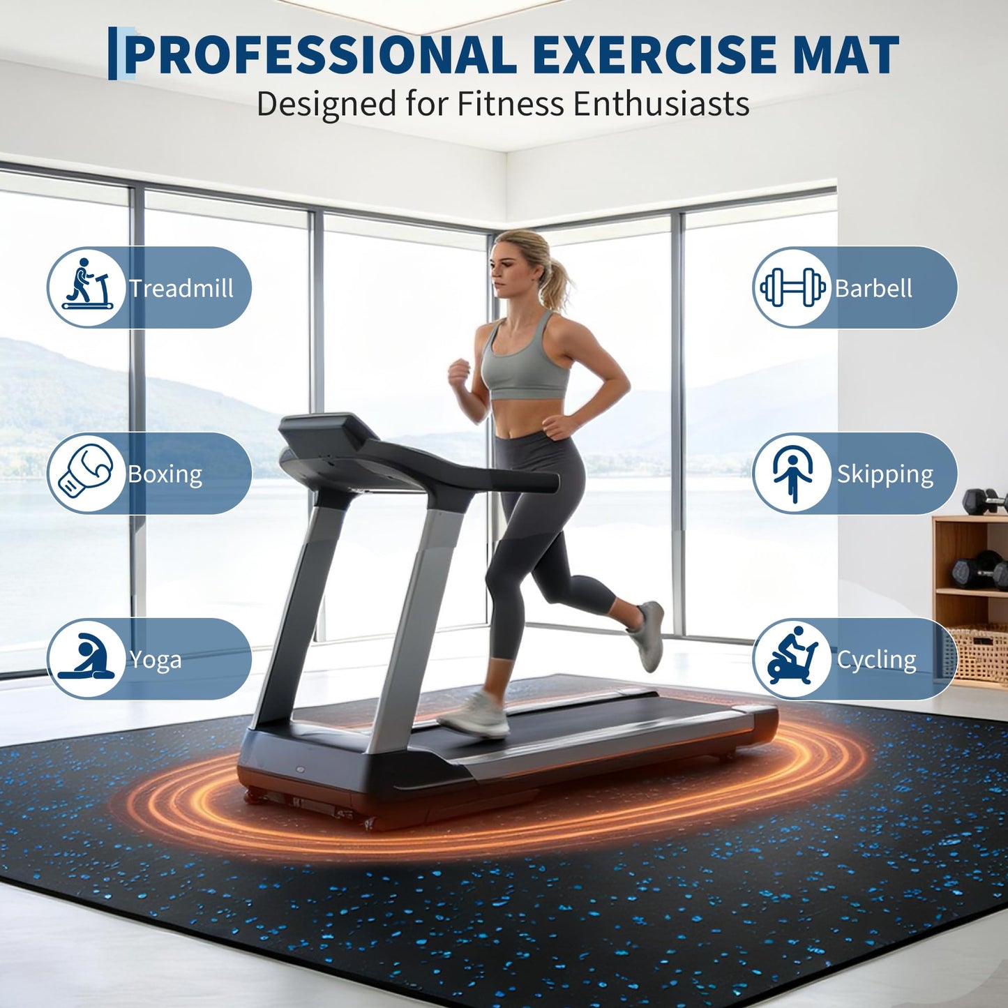 0.56" Thick 96 Sq ft Exercise Equipment Mats,24 Tiles Rubber Interlocking Puzzle Gym Flooring with High Density EVA Foam for Home Gym, Heavy Weight Workout, 24 x 24in Black/Blue