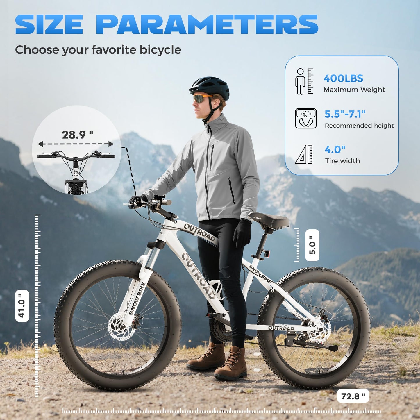 Incbruce 26 Inch Fat Tire Mountain Bike, High Carbon Steel Frame, 21 Speed MTB with Dual Disc Brakes for Men/Women/Adults (White)