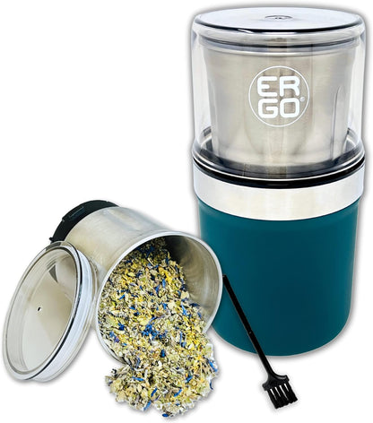 ERGO Herb Grinder - Electric. Large Capacity with Removable (washable) Stainless Cup and Airtight Lid. For Herbs