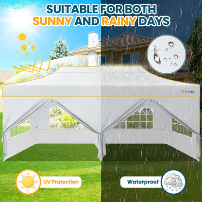Hoteel 10x20 Pop Up Canopy Tent Heavy Duty with 6 Sidewalls, Waterproof Party Tent, Easy Set-up Commercial Instant Tents with Roller Bag & Sandbags, Hexagonal Leg (1-Year Warranty)