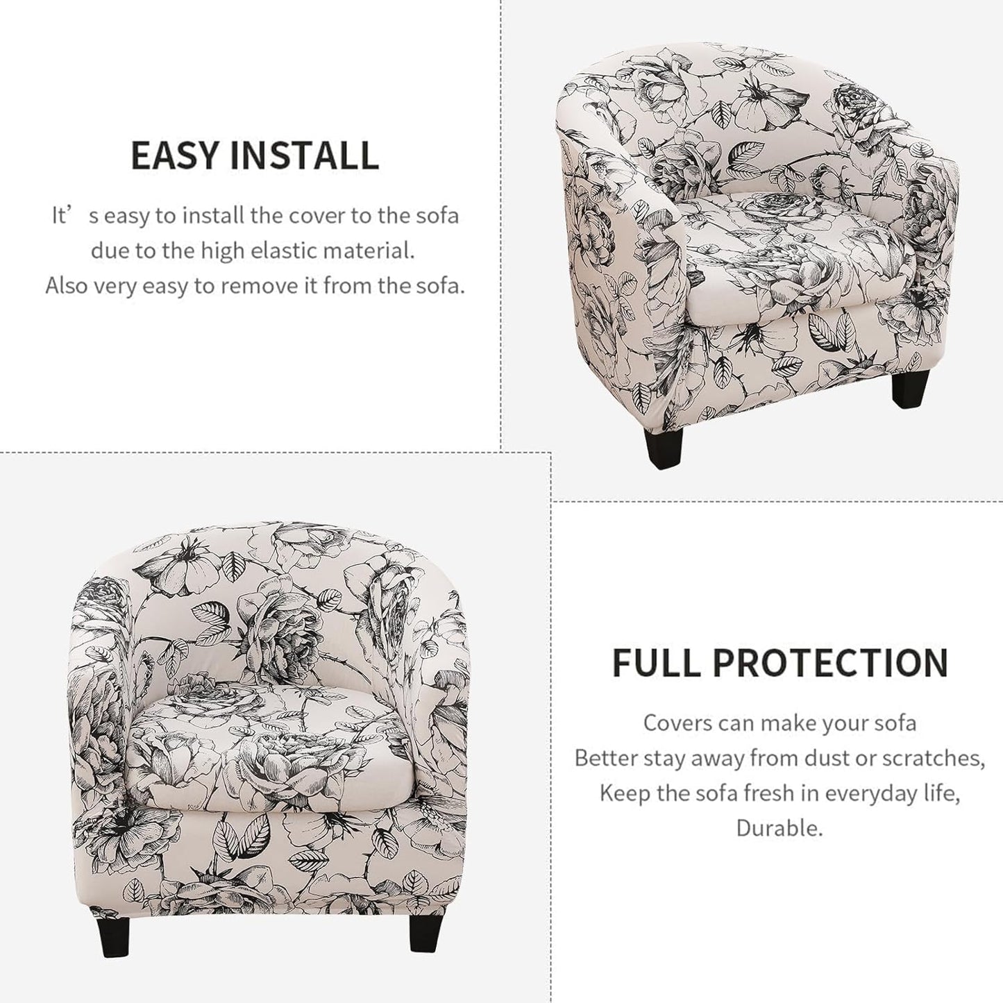2 14 NILUOH Club Chair Slipcover Piece Stretch Barrel Chair Covers Printed Tub Chair Slipcovers Soft Accent Armchair