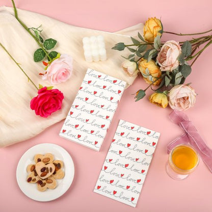 100Pcs Love Red Hearts Guest Napkins Valentines Paper Hand Towels Line Love Lettering Disposable Guest Towel Dinner Buffet for Wedding Anniversary Bridal Shower Party Supplies