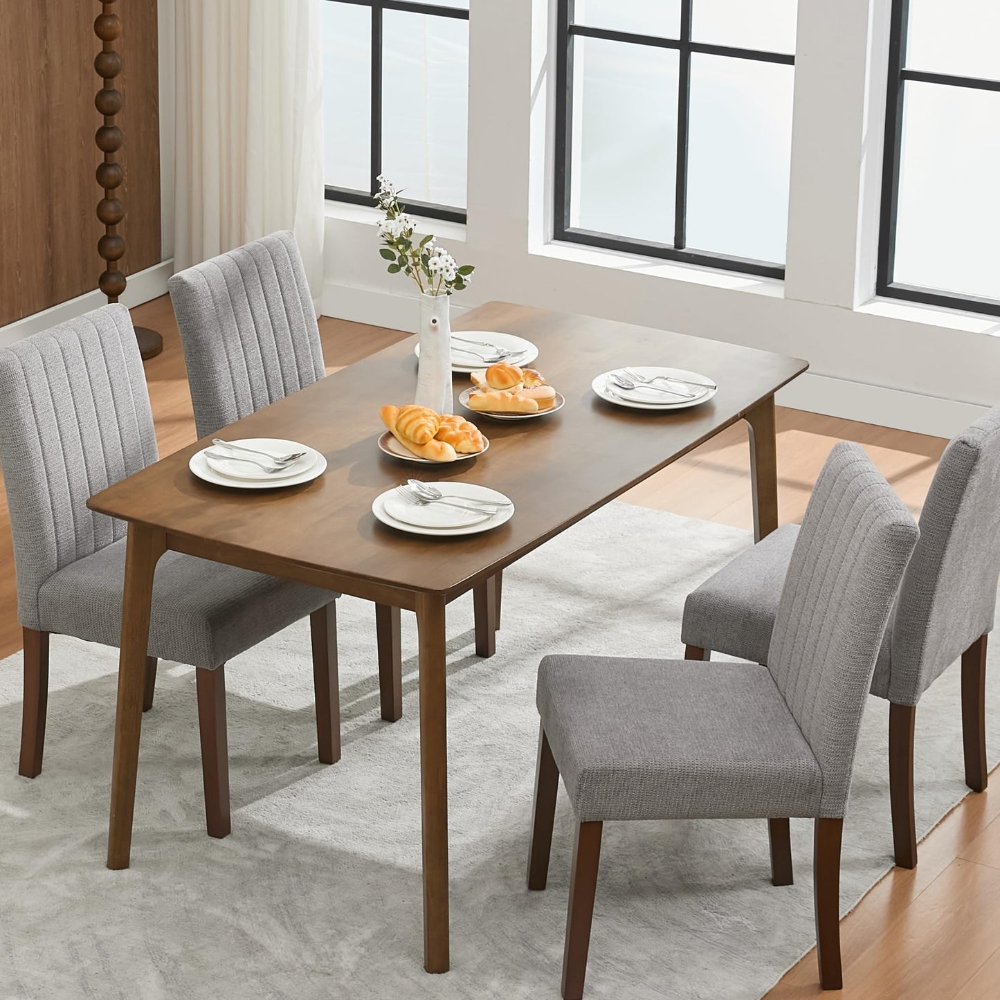 Garvee Upholstered Dining Chairs Set of 4, Button Tufted Parsons Chairs with Wood Legs and Padded Seat, Modern Fabric Side Chairs for Dining Room Kitchen Farmhouse Hotel, Gray