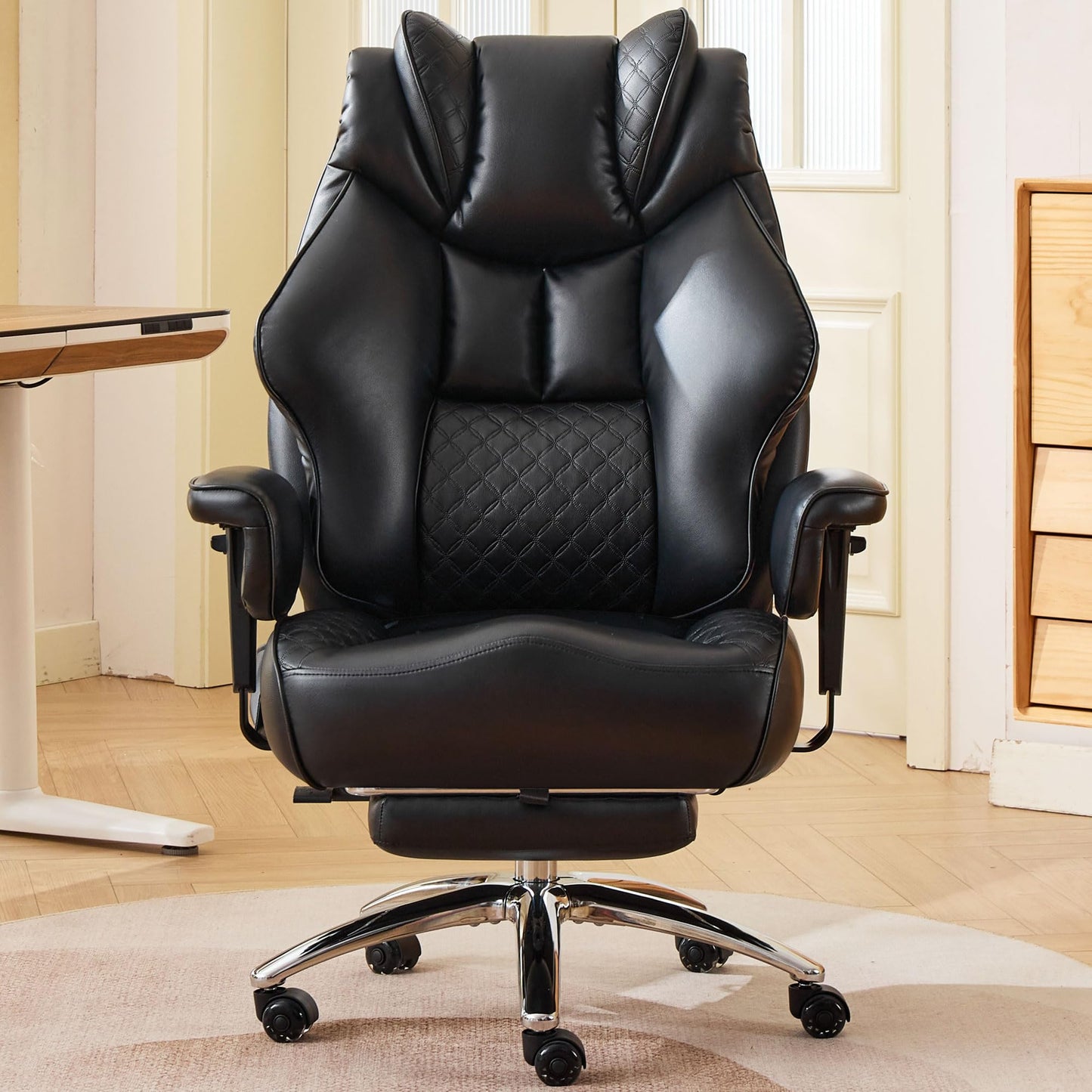Cloomey 500lbs Big and Tall Office Chair Adjustable Lumbar Support, Extra Wide Seat Ergonomic Gaming Chair with Footrest, Heavy Duty High Back Executive Leather Computer Desk Chair