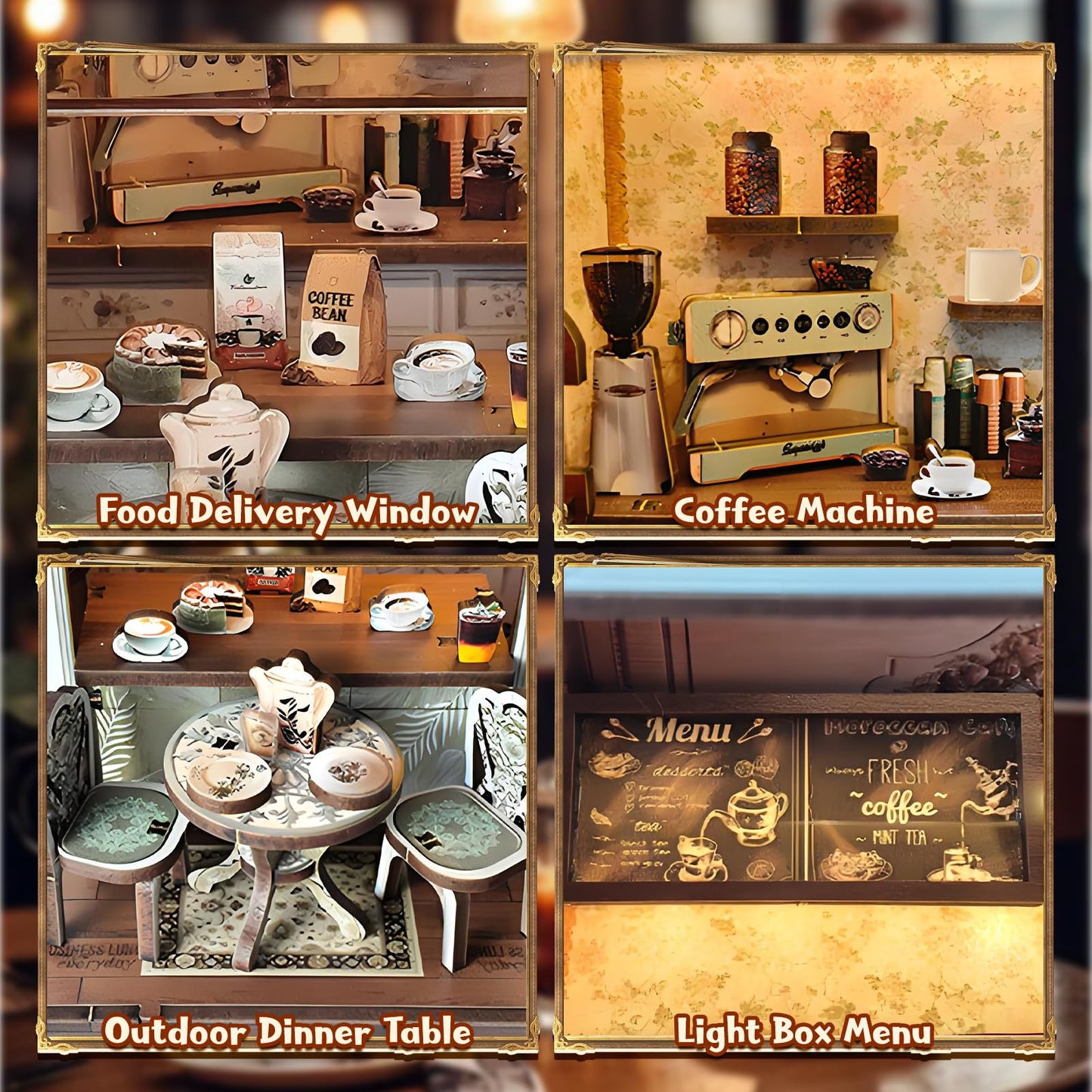 DIY Miniature House Kit, Coffee Shop Book Nook Kit, Mini Building Kit, Dollhouse Kit for Adults and Teens, 3D Wooden Puzzles with LED Light, Craft Kit for Family and Friends(Retro Coffee Shop)