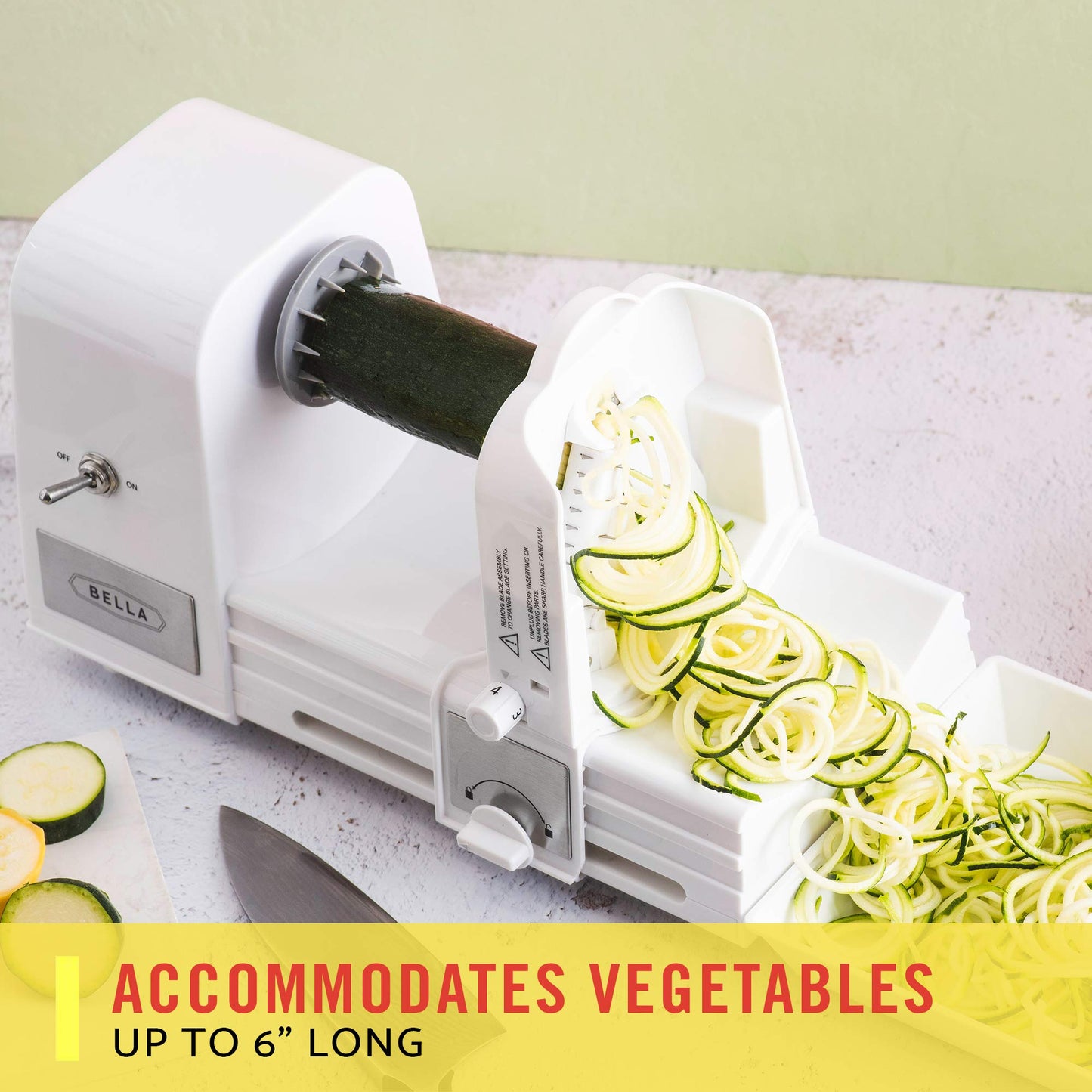 BELLA 4-in-1 Automatic Electric Spiralizer & Slicer, Quickly Prep Healthy Veggie or Fruit Spaghetti, Noodles or Ribbons, Easy To Clean, Recipe Book Included, White, 14641