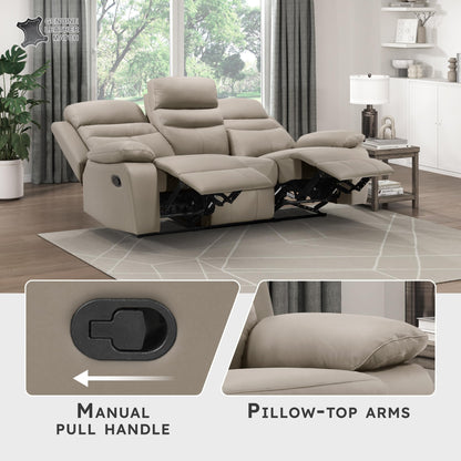 Lexicon 86.5" W Manual Reclining Sofa, Top Grain Leather Match Reclining Sofa, Home Theater Seating, Wall Hugger Recliner Couch, Manual Double Recliner RV Couch for Living Room, Latte