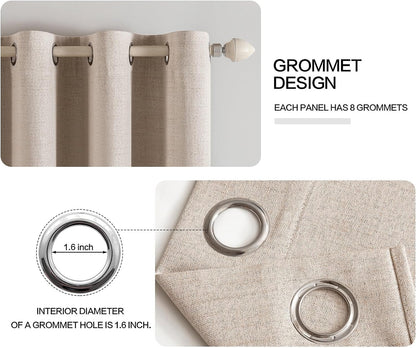 MIULEE 100% Blackout Linen Textured Curtains - Extra Long 100" Thermal Insulated Natural Beige | Luxury Room Darkening Drapes (2 Panels)