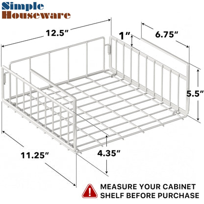 Simple Houseware Under Shelf Basket, White – 2-Pack Space-Saving Storage Organizer for Kitchen, Pantry, Closet, Office – Wire Metal Shelf Organizer, No Tools Required