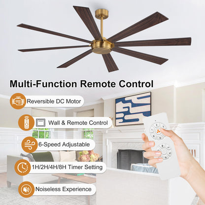WINGBO 60" Ceiling Fan without Light, Modern Large Ceiling Fan with Remote Control, 6-Speed Reversible Noiseless DC Motor, Gold and Walnut/Black Blades for Living Room, Bedroom & Covered Outdoor