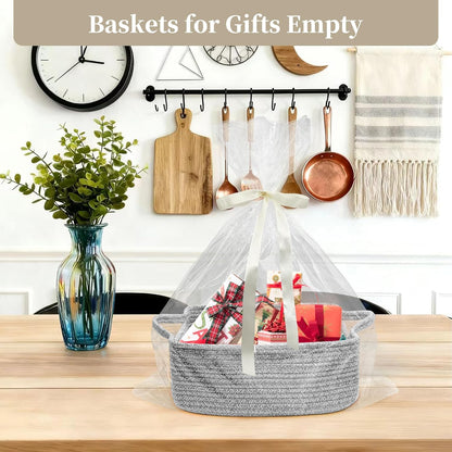 Skiennix Empty Gift Basket for Kids - Stylish Grey Woven Storage Basket | 13 x 10 x 5 Inches