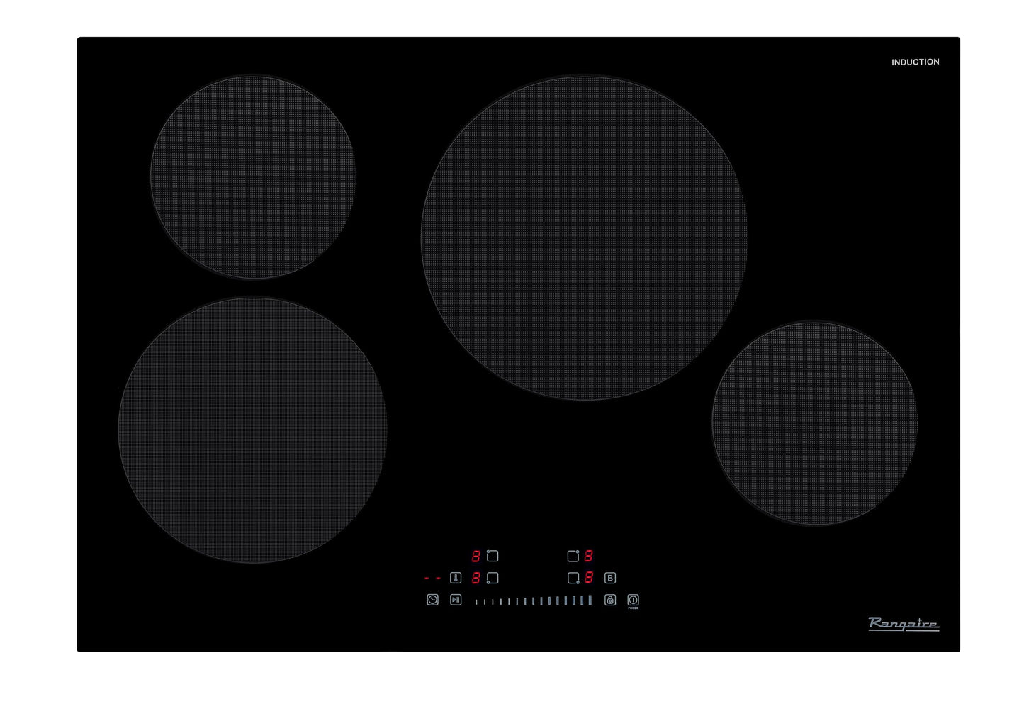 Rangaire RCI301S 30" Induction Cooktop, 8100W, 4 Burners, Built-in Stove Top, Booster & Timer, 9 Power Levels, Slide Touch Control, Child Safety Lock, 240V Hard Wire, Ceramic Surface