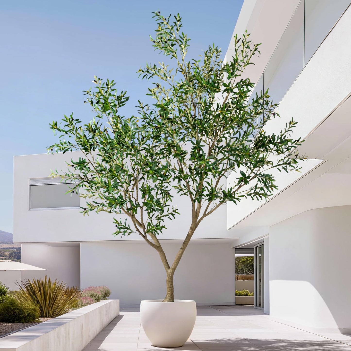10FT Artificial Olive Tree with Realistic Leaves & Natural Trunk, Faux Silk Olive Plant in White Planter, Tall Fake Tree for Modern Home Office Living Room Entryway Corner Decor, Maintenance Free