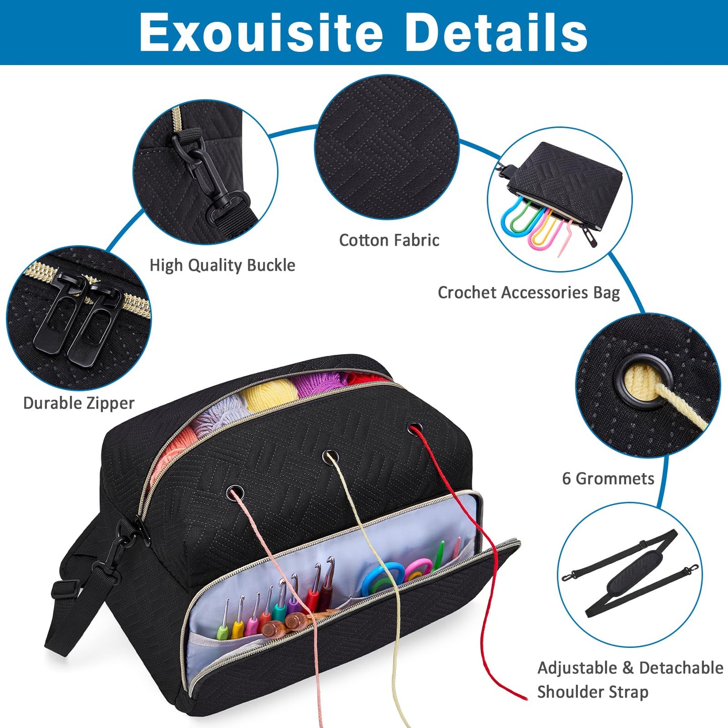 IBFUN Crochet Yarn Knitting Bag 2 Pcs Yarn Storage Organizer Crocheting Bags for Beginners with Shoulder Strap for Knit Accessories Needles Hooks