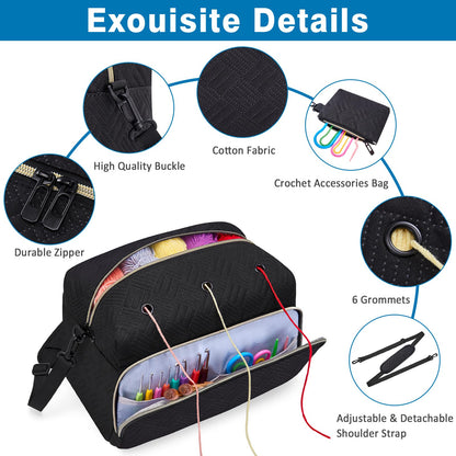 IBFUN Crochet Yarn Knitting Bag 2 Pcs Yarn Storage Organizer Crocheting Bags for Beginners with Shoulder Strap for Knit Accessories Needles Hooks