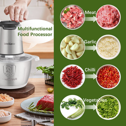 Liebe&Lecker Food Processor, Meat Grinder with 1 Bowl 8 Cup, Electric Food Chopper with 4 Large Sharp Blades for Meat, Fruits, Vegetables, Baby Food, Nuts, 2 Speed