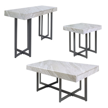 Furniture of America Willy Modern Storage Faux Marble Top 3-Piece Coffee, End and Sofa Table Set for Living Room, Gray