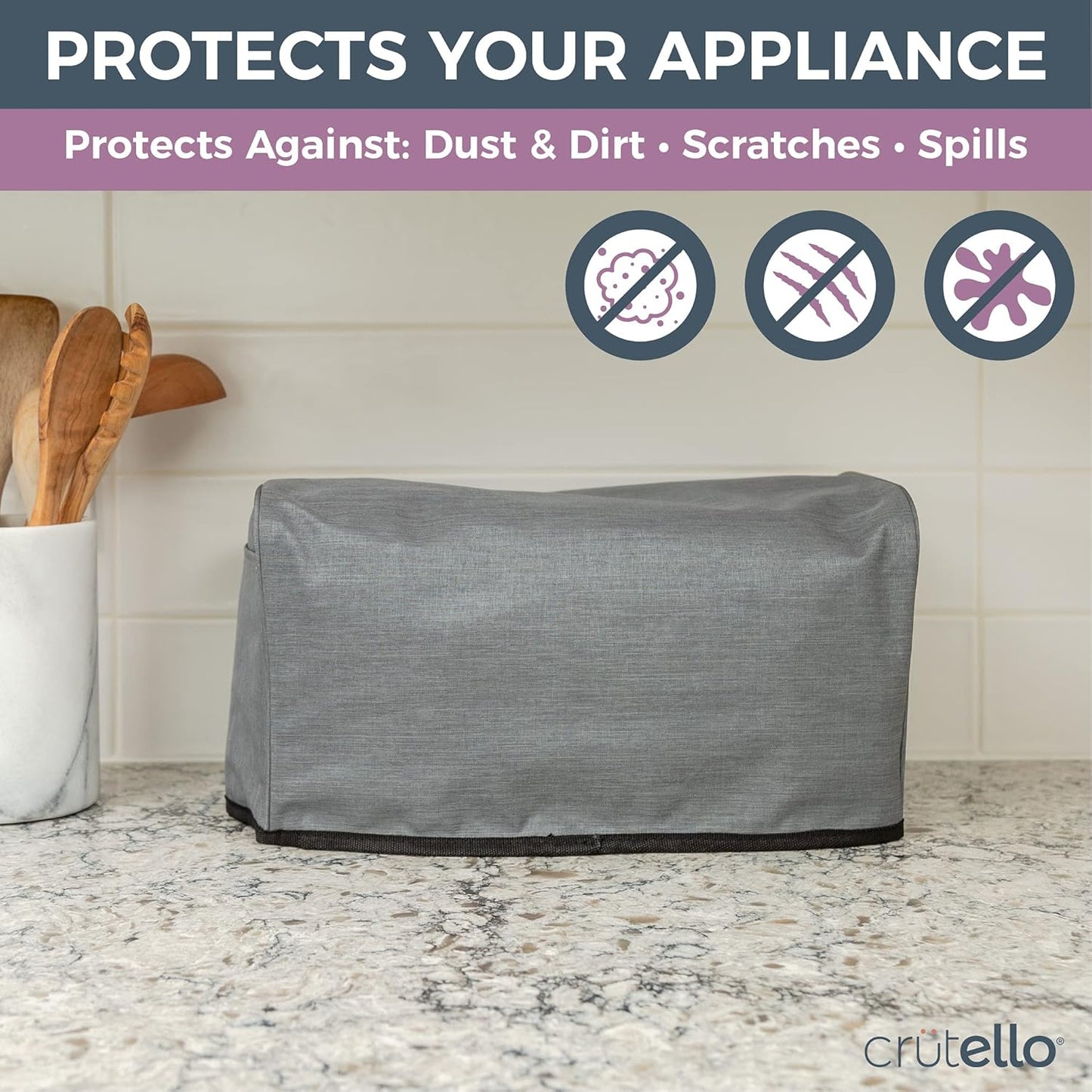 Crutello Toaster Cover for 4 Slice Long Slot Toaster with Storage Pockets, Small Appliance Dust Cover