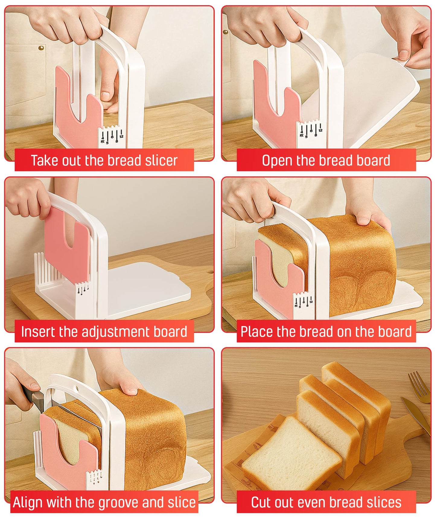 2026 NEW Bread Slicer Guide for Homemade Bread | 5 Thicknesses Mode for Sourdough, Rounds Loaves, Bagels, Toast & Sandwiches | Foldable & Adjustable | Space Saving | Indoor Outdoor Use