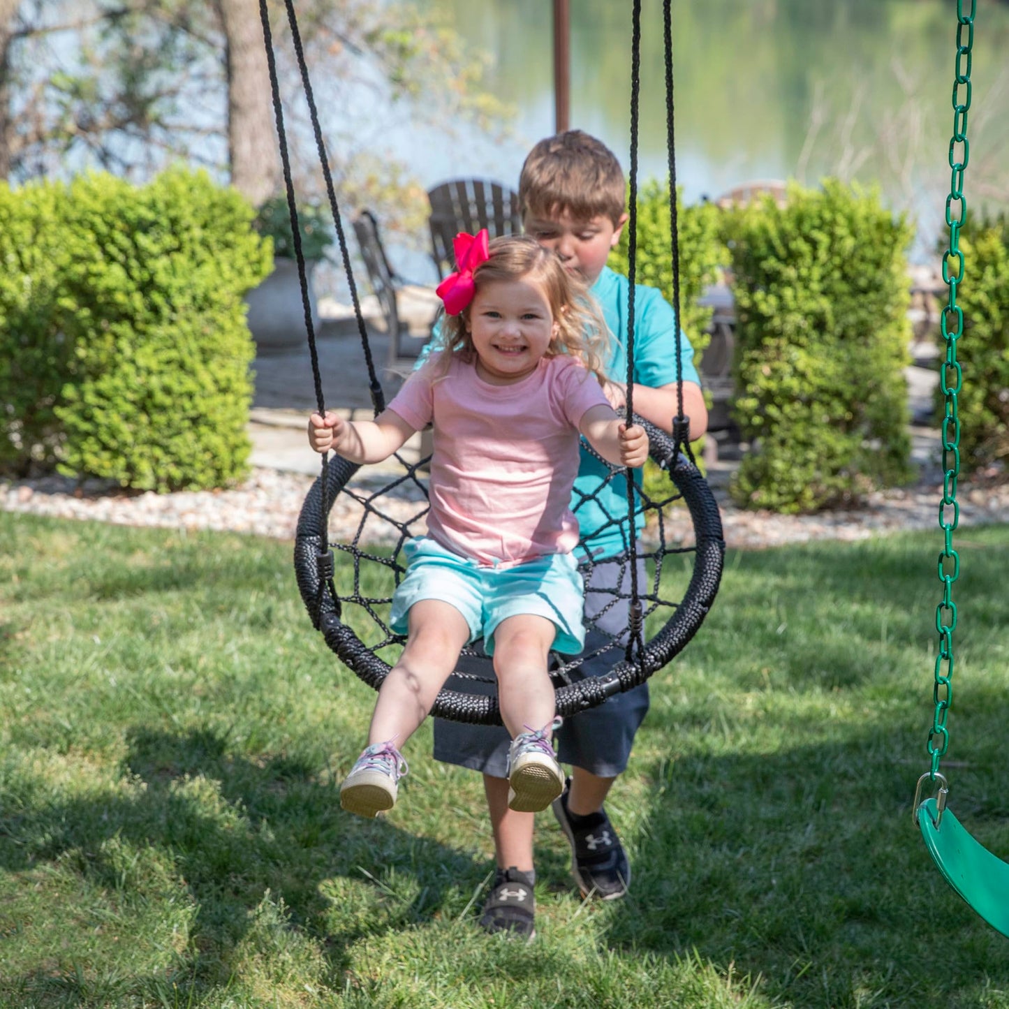 Backyard Discovery Endeavor II Cedar Wood Swing Set with Wave Slide, Play Deck, Double Rock Wall, Picnic Table, Climbing Wall, Belt Swings, Web Swing, Toy Telescope, Step Ladder, Outdoor Playset