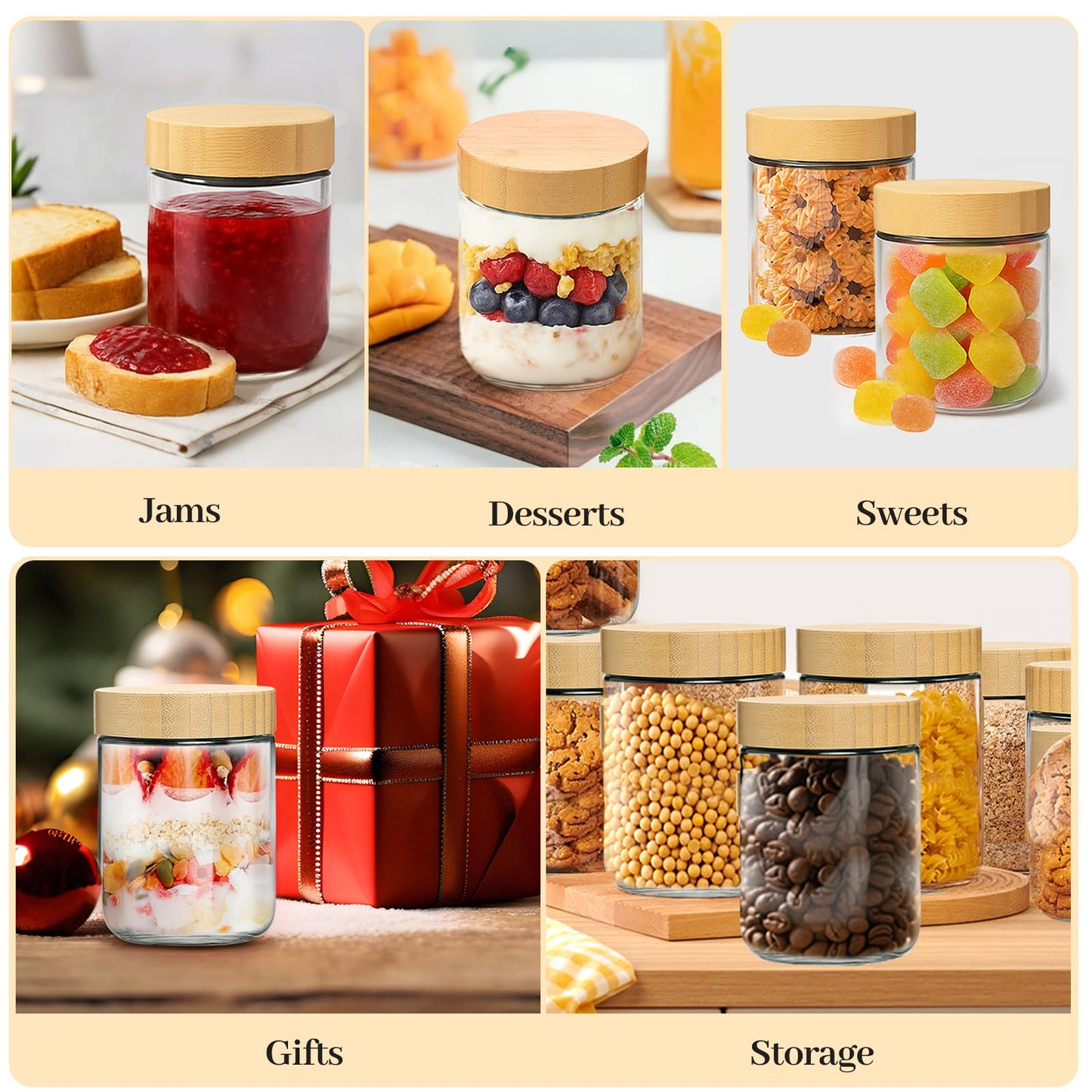 TBWIND 12 Pack 16oz Glass Jars with Bamboo Lids, Spoons, Airtight Overnight Oats Containers, Salad& Yogurt Storage, Mason Jars for Snacks, Spices, Meal Prep – Reusable