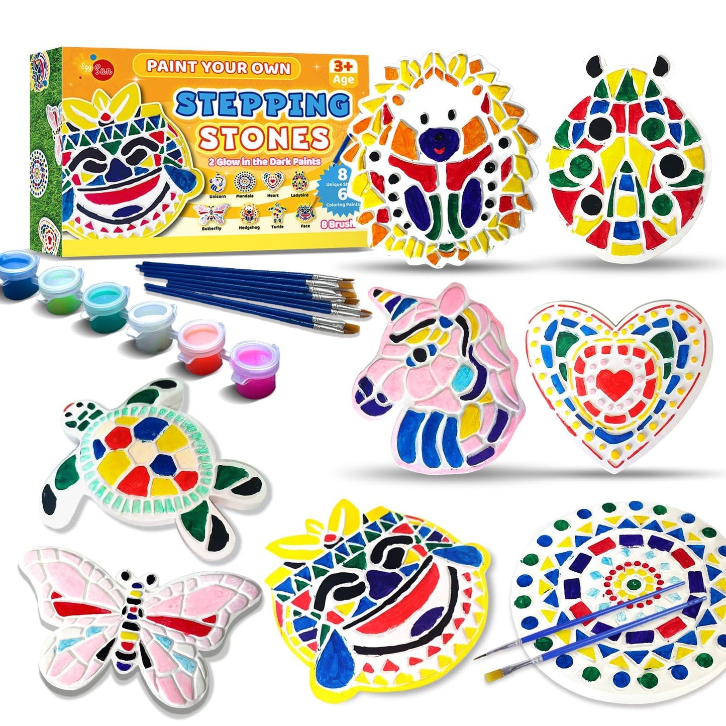 EggSun 8Pcs Stepping Stones Painting Crafts Kit for Kids 4 8 6, DIY Garden Stones Outdoor Paint Your Own Ceramic Unicorn Arts and Crafts for Boys Girls Ages 4 7 9 10 12 Birthday Gifts