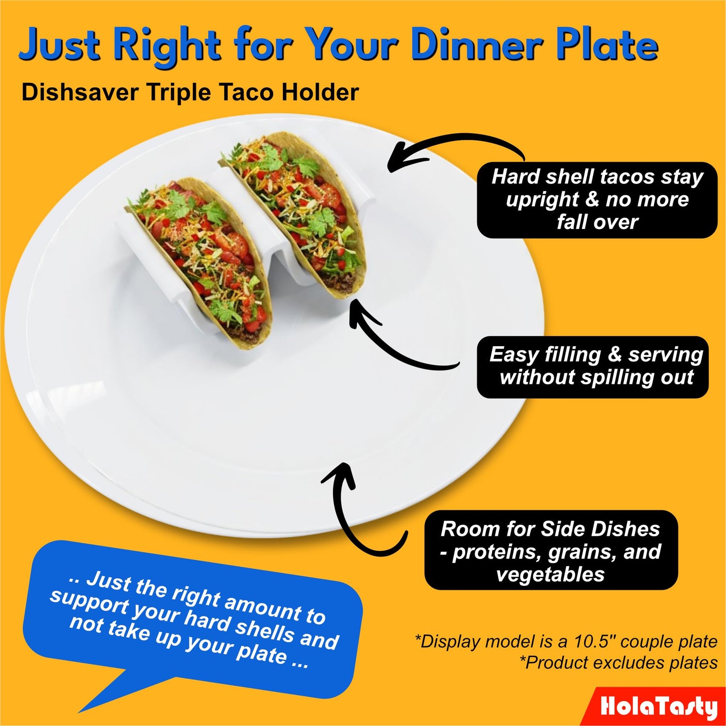 HolaTasty Taco Shell Holder Ceramic, Taco Gifts for Thanksgiving Christmas - Taco Holders Set of 2, Dual Taco Stand for Plates - Hold Street/Hard Shells, Mini Taco Night Accessories for Taco Lovers