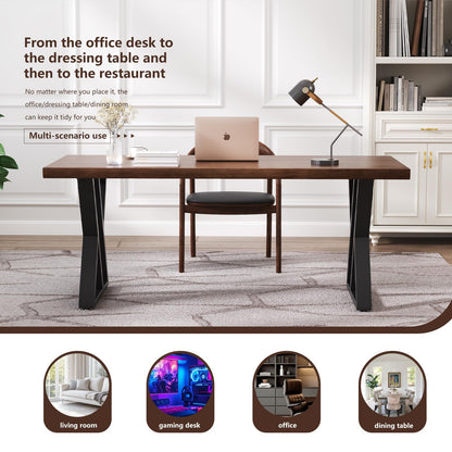 tiedingding Solid Wood Desk 47 Inch, Rustic Wooden Writing Desk with Sturdy Metal Frame, Modern Simple Design Executive Real Wood Computer Desk for Home Office, Bedroom & Living Room (Natural Finish)