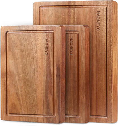 HAONEYS Set 3 Wood Cutting Boards of for Kitchen, Large Wooden Cutting Board with Juice Groove, Charcuterie Board