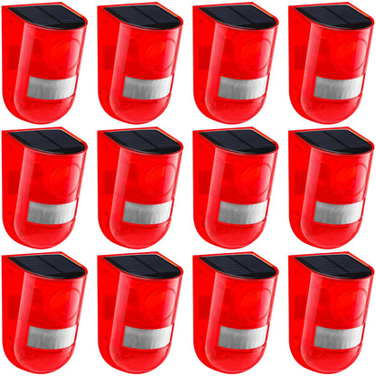 Qualirey Solar Sound and Light Alarm Motion Sensor 129db Outdoor Security Siren Waterproof Activated Detector Driveway Alarm 6 LEDs Flash Warning Deterrent Strobe System for Home, Farm(Red,12 Pack)