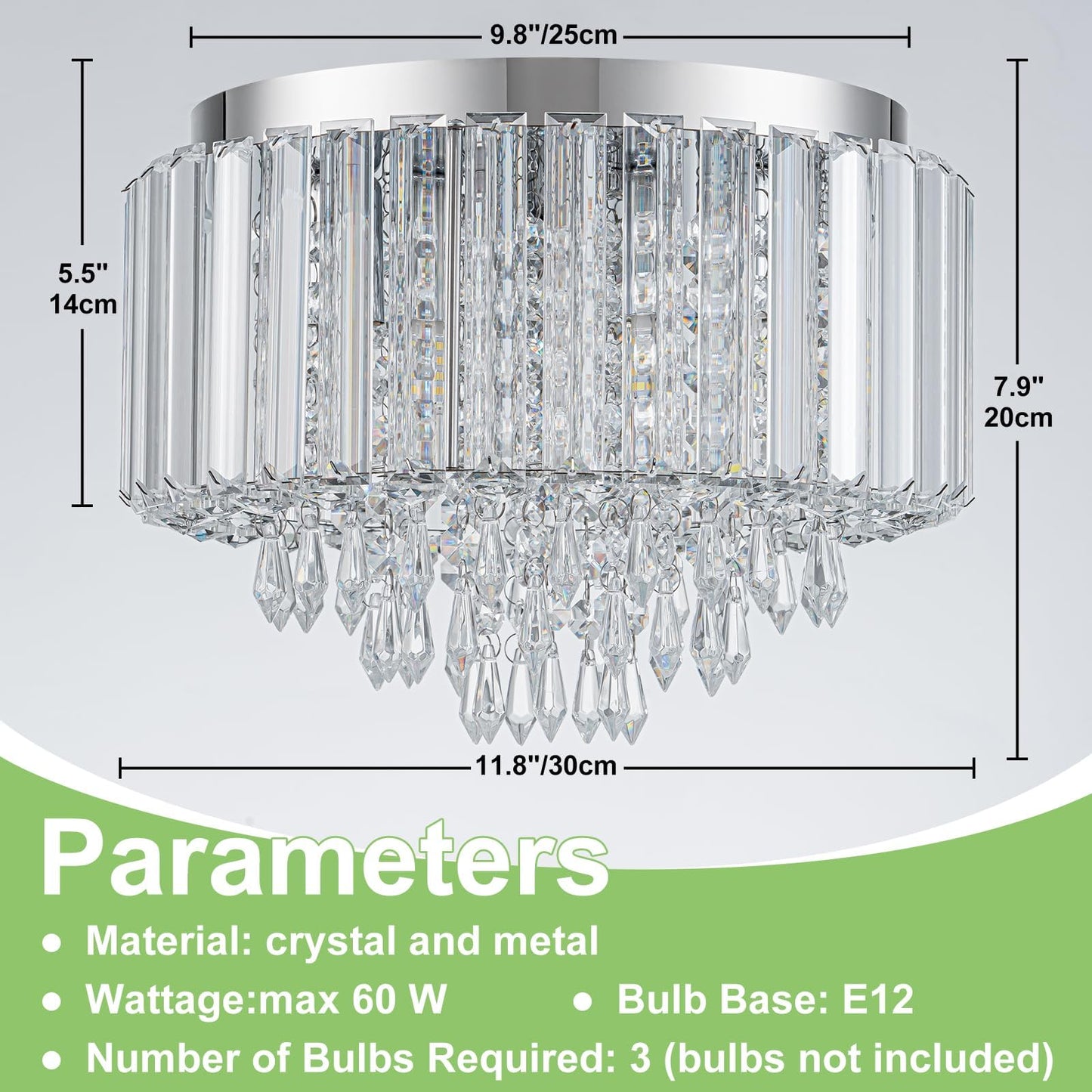 HOPGGIE 11.8 Inch Crystal Chandelier Modern Chandelier Light Mini Chandelier Semi Flush Mount Ceiling Light Fixture Small Chandelier for Bedroom Hallway Kitchen Foyer Closet (Chrome)