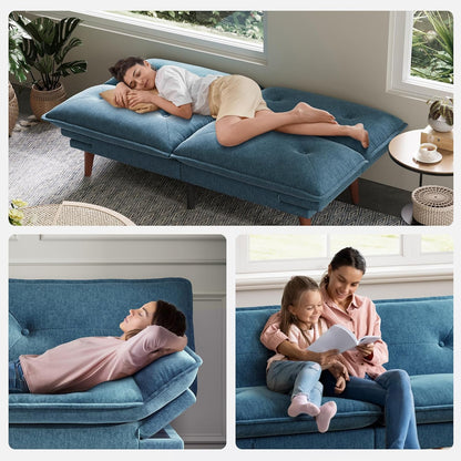 LINSY HOME Futon Sofa Bed, 70" Chenille Futon Couch with Adjustable Backrest Armrest, 3 in 1 Convertible Comfy Loveseat Sleeper Sofa Bed for Small Spaces Dorm Room Apartment Home Office（Blue）