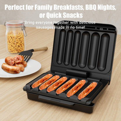 KEINVE Hot Dogs Machine, Electric Grill with Oil Drip Tray, and Cord Storage, Ideal for Veggie Sausages, BBQ or Sausage, Nonstick Plate for Easy Clean