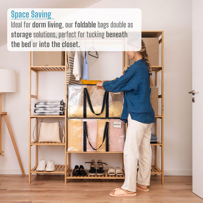 VENO 2 Pack Moving Bags, Heavy Duty Totes with Lids, Extra Large Packing Storage Boxes, Sturdy Handles, Zipper (Clear