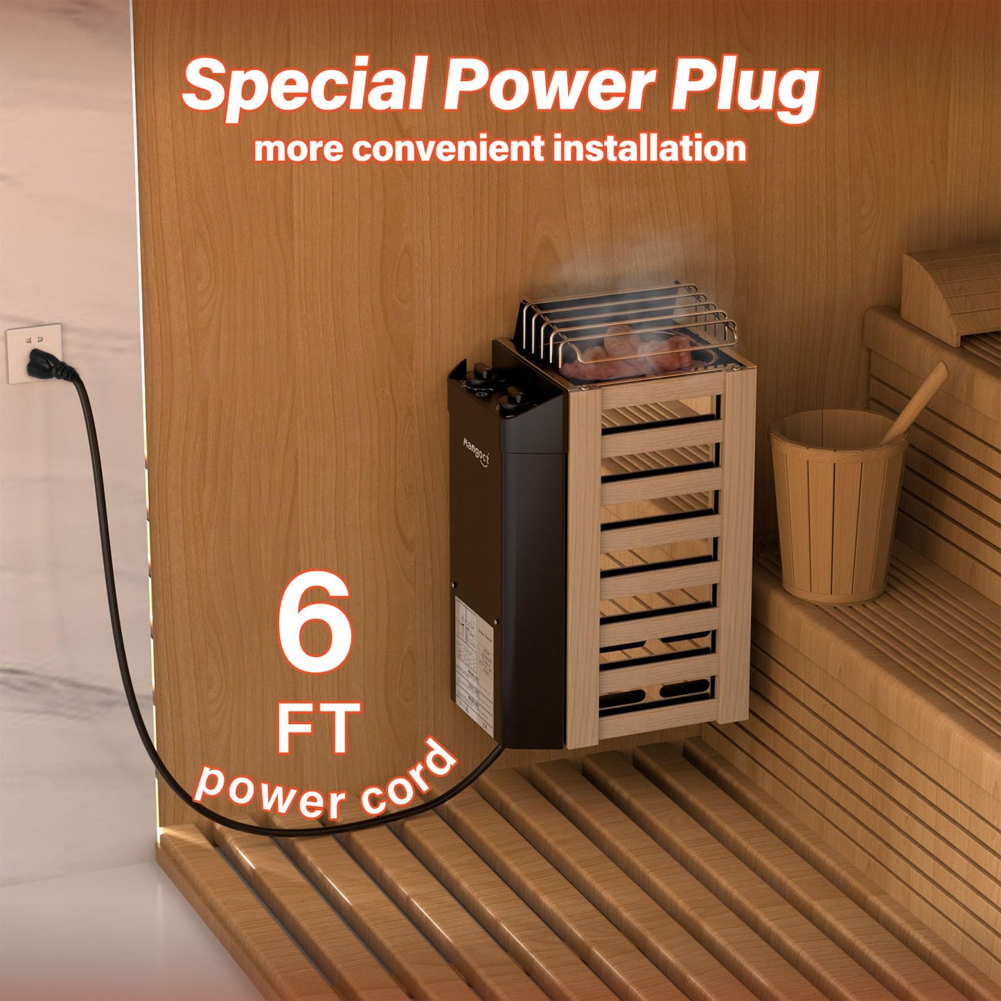 Mangoct 2KW 110V Sauna Heater with Plug, Electric Sauna Heater, 3h Timer for Small Sauna Rooms (100 Cu.Ft.), Dry Sauna Heater, No Wiring Needed Sauna Stove