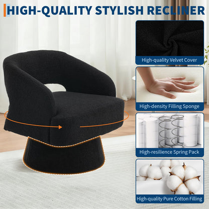 IDEALHOUSE Modern Swivel Accent Chairs Set of 2, Oversized Teddy Barrel Chairs, 360° Thickened Soft Cushion Rotating Round Arm Chairs for Living Room, Bedroom, Reading Nook, Black