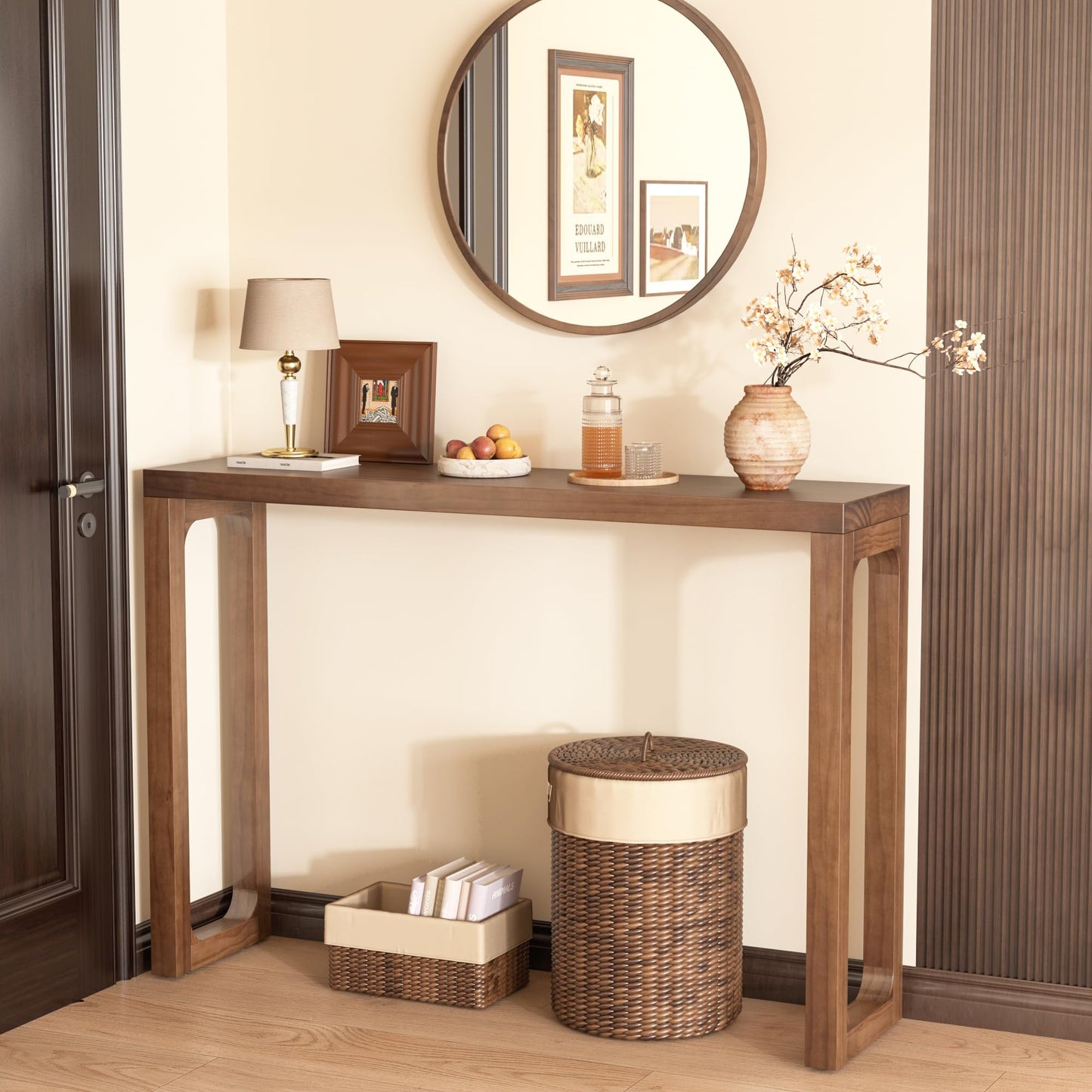 ENPKLUTE Solid Wood Console Table - Narrow Entryway Table, 47.2 Inch Sofa Tables Behind Couch, Farmhouse Console Tables for Entryway, Hallway, Living Room, Foyer, Easy Assembly - Walnut