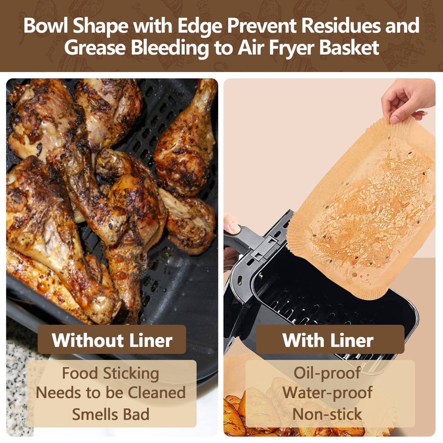 UBeesize 9-Inch Air Fryer Parchment Liners - 200 Pack, Square Non-Stick Disposable Paper Sheets for Microwave & Air Fryers, Unbleached Baking Sheets (8-Inch Base)