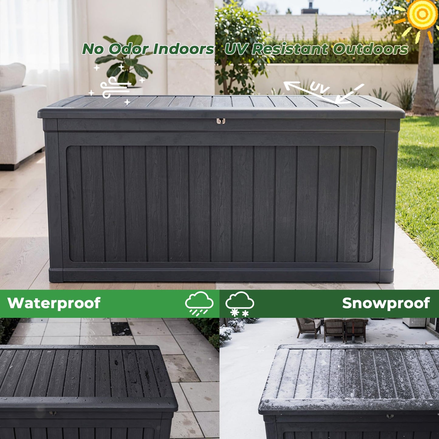 Cirui 320 Gallon Deck Box, Lockable Waterproof Storage Box, Outdoor Storage Bin for Package Delivery, Patio Cushions, Gardening Tools，Pool Accessories and Sports Equipment (Black,320 Gallon)