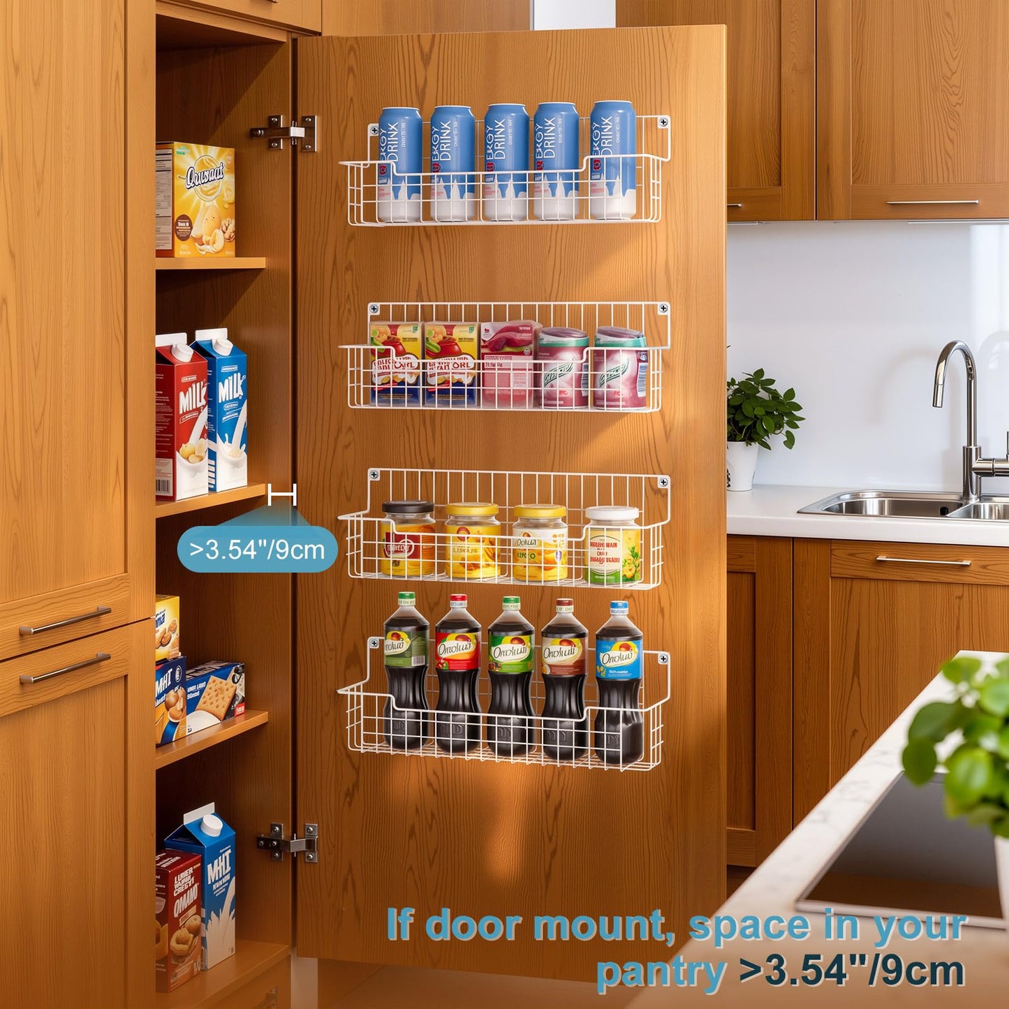 AURIKAR Spice Rack Wall Mount 4 Pack, Metal Wall Mounted Spice Rack Organizer for Cabinet Door & Pantry, Space-Saving Kitchen Spice Rack Shelf, White