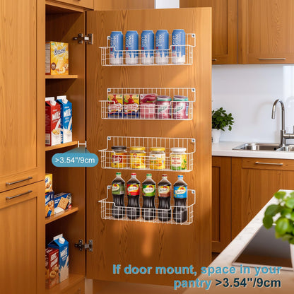 AURIKAR Spice Rack Wall Mount 4 Pack, Metal Wall Mounted Spice Rack Organizer for Cabinet Door & Pantry, Space-Saving Kitchen Spice Rack Shelf, White