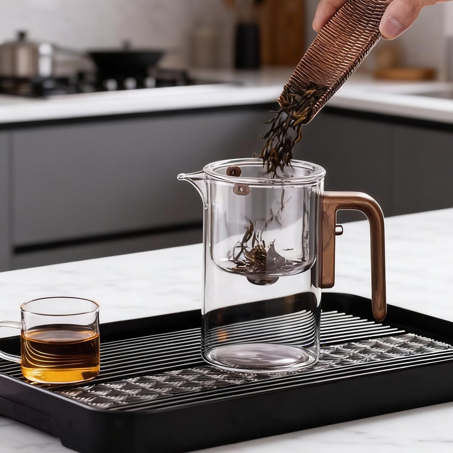 DRNKNSTX Enchanted Tea Pot, Magic Tea Pot for Loose Leaf Tea Steeper, Heat Resistant Borosilicate Glass Teapot with Tea Infuser, Ideal Gift for Tea Lovers - 20 oz (600 ml)