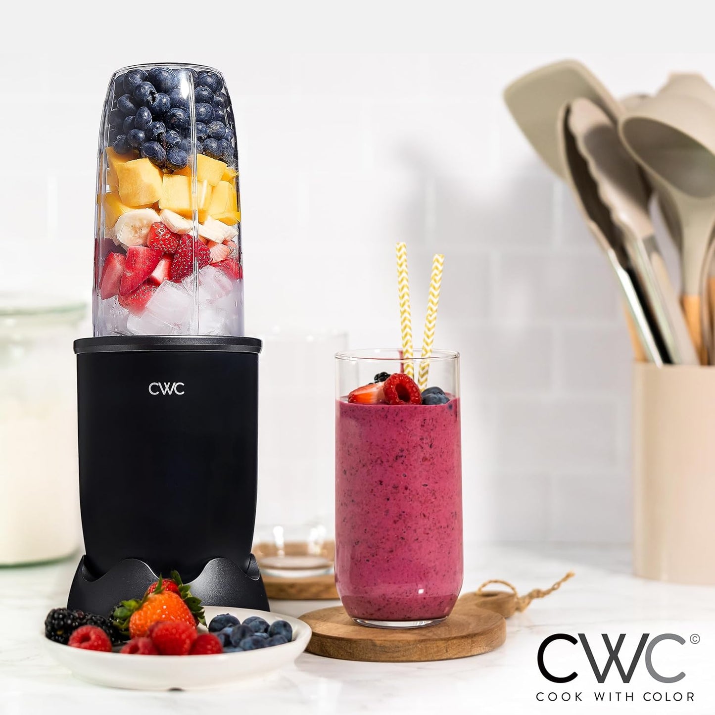 COOK WITH COLOR Personal Power Blender 600W, 24oz Capacity, BPA-Free Jar, Ice-Crushing Blades for Smoothies & More,