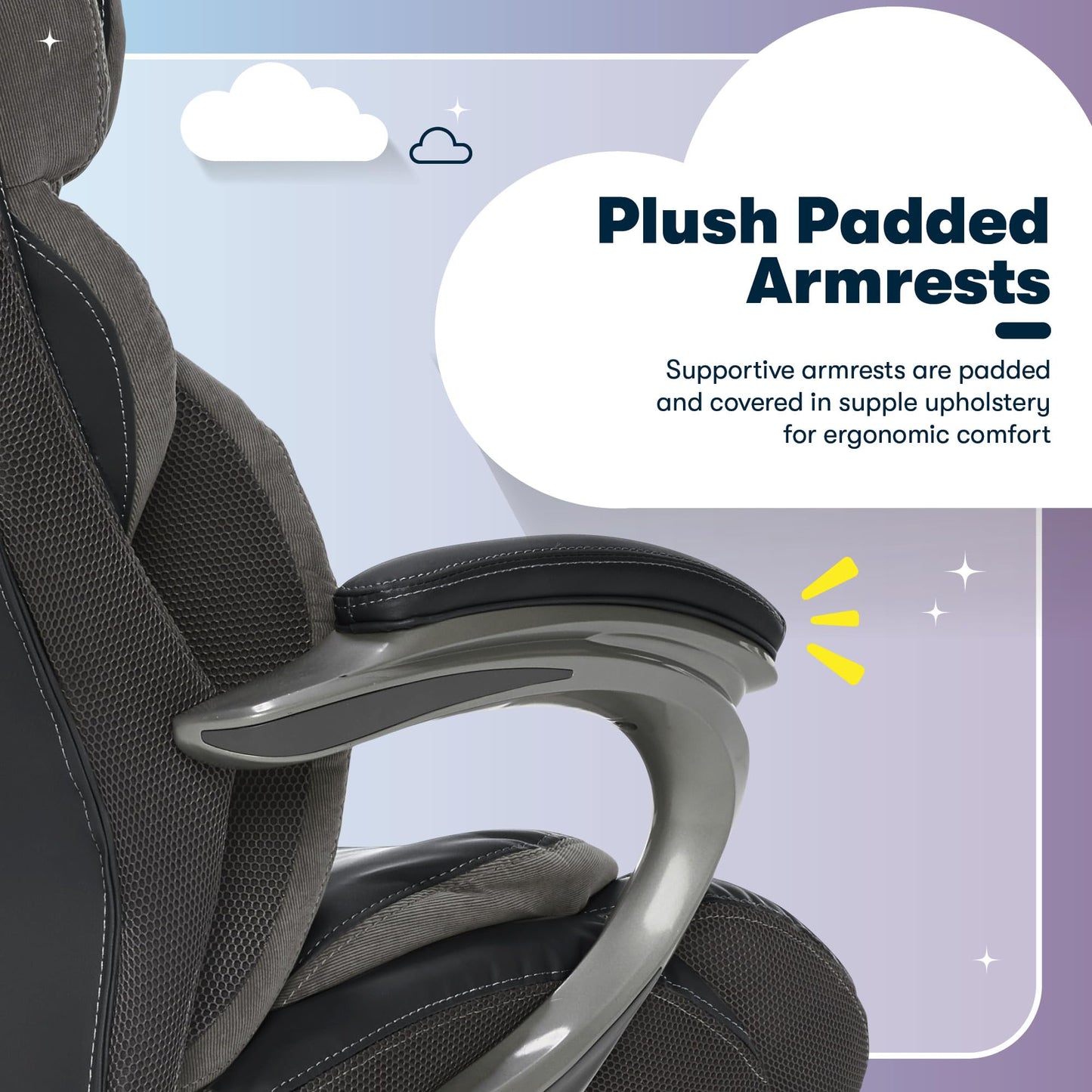 Serta Jackson Big and Tall Executive Home Office Chair with Smart Layers Technology, Wide Seat Cushion, Modern Comfy DeskChairs with Rolling Swivel Wheels, Bonded Leather, Black