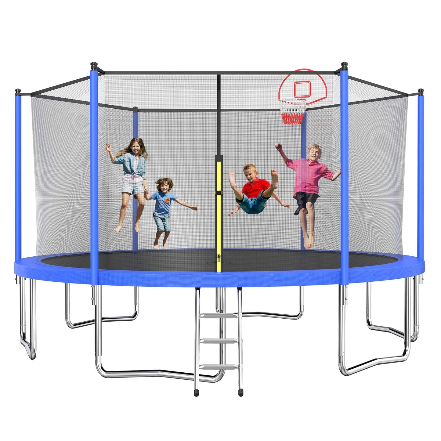 Tatub 14FT Trampoline for Kids and Adults, Outdoor Recreational Trampolines with Basketball Hoop & Enclosure Net, Blue