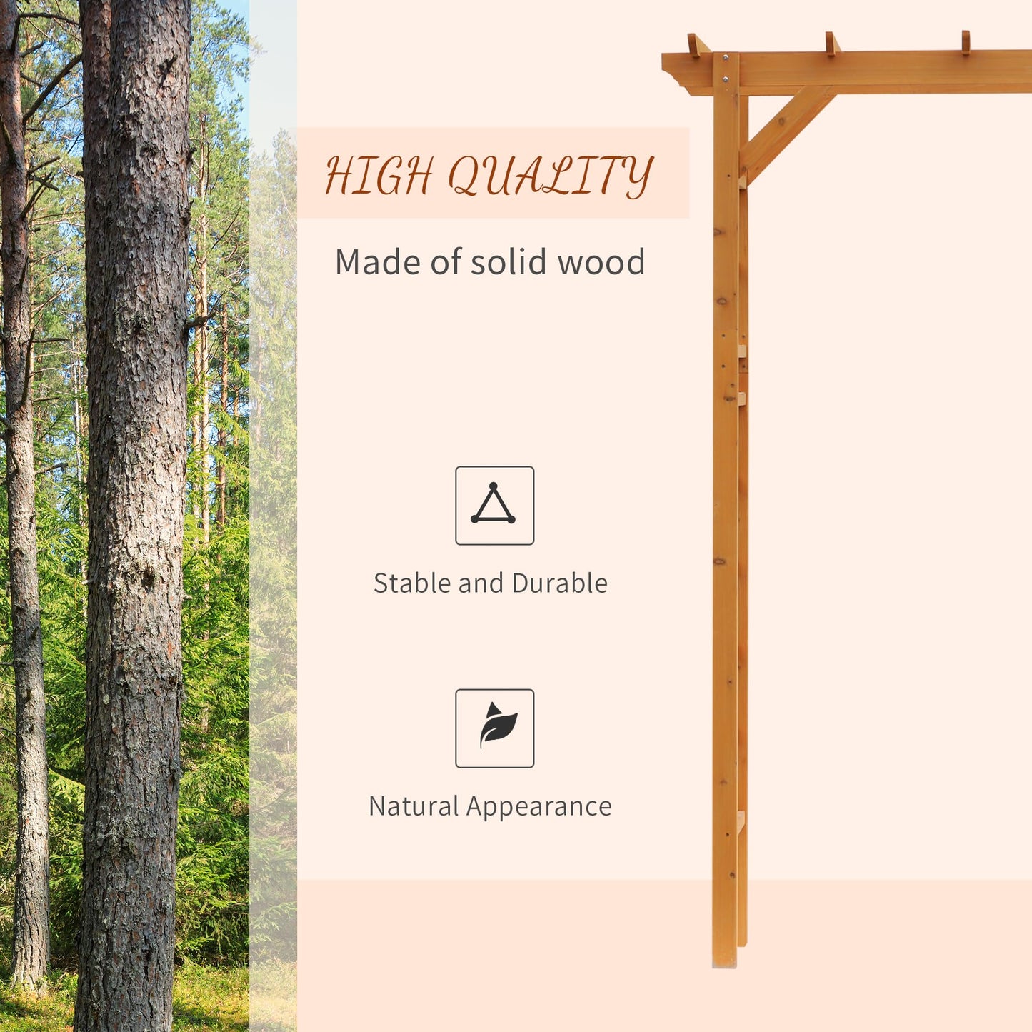85" Wooden Garden Arbor for Wedding and Ceremony, Outdoor Garden Arch Trellis for Climbing Vines, Pergola Style Arbor Top, Sturdy Fir Wood, Easy Assembly, Orange