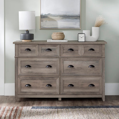 Walker Edison Modern Farmhouse 6-Drawer Framed Dresser with Half-Moon Handles, 52 Inch, Grey Wash