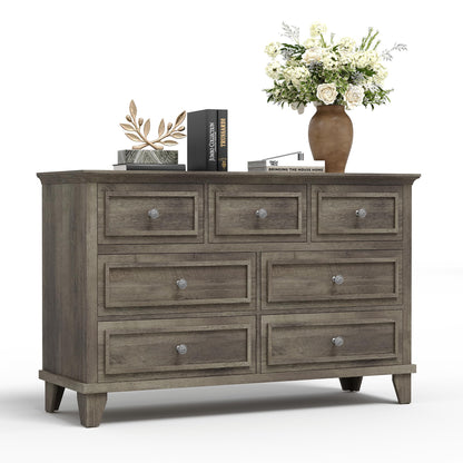 IDEALHOUSE 7 Drawer Dresser, Large Wooden Storage Chest of Drawers with Exquisite Metal Handles, 47" Wide Dresser TV Stand, Drawer Organizer for Bedroom, Living Room, Hallway, Entryway, Grey