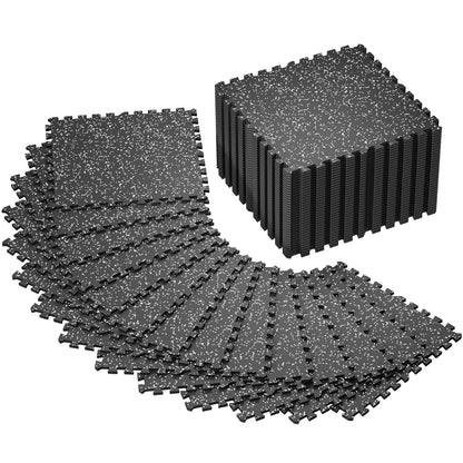 SUPERJARE 0.4'' Thick 36 Pcs 144 Sq Ft Rubber Top Exercise Equipment Mats, High Density EVA Foam Mats with Rubber Top, Interlocking Gym Flooring for Home Gym, Protective Workout Mat, Black/Grey