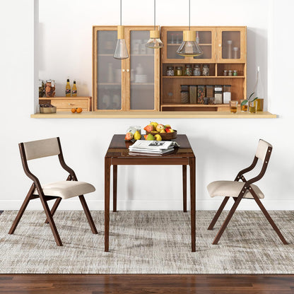 Giantex Folding Dining Chairs Set of 4, No Assembly Folding Chairs w/Linen Padded Seats, Wood Foldable Kitchen Chairs, Easy to Store Extra Event Chairs, Padded Folding Chair for Wedding Guests Party